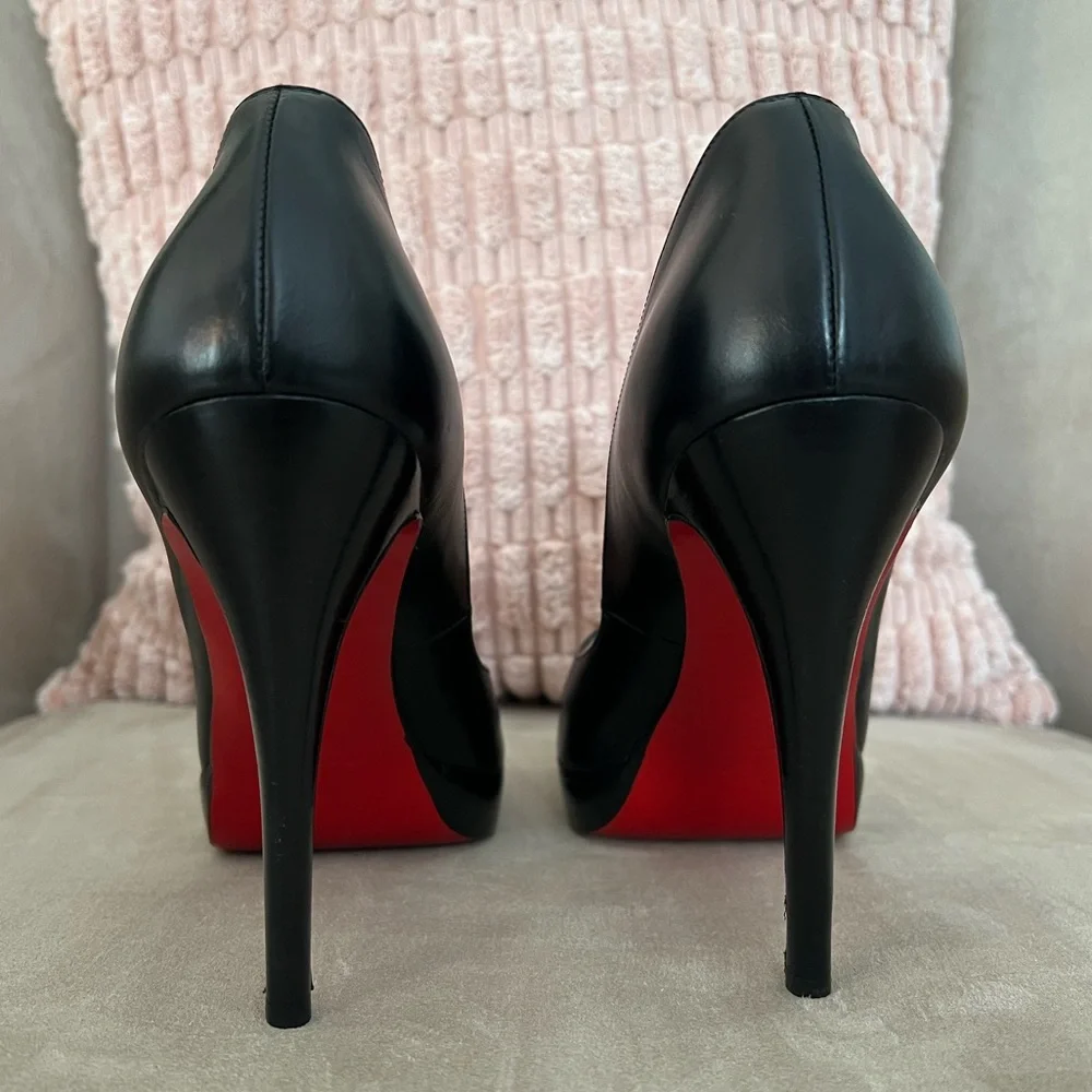Black Classic Christian Louboutin Yoyo Zappa Calf Peep Toe Pumps Size 41.5 - Picture 5 of 9